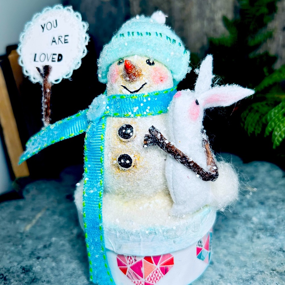 Original Handmade Snowman with Bunny from 
Gypsymoon Art Studio, Art by Karla